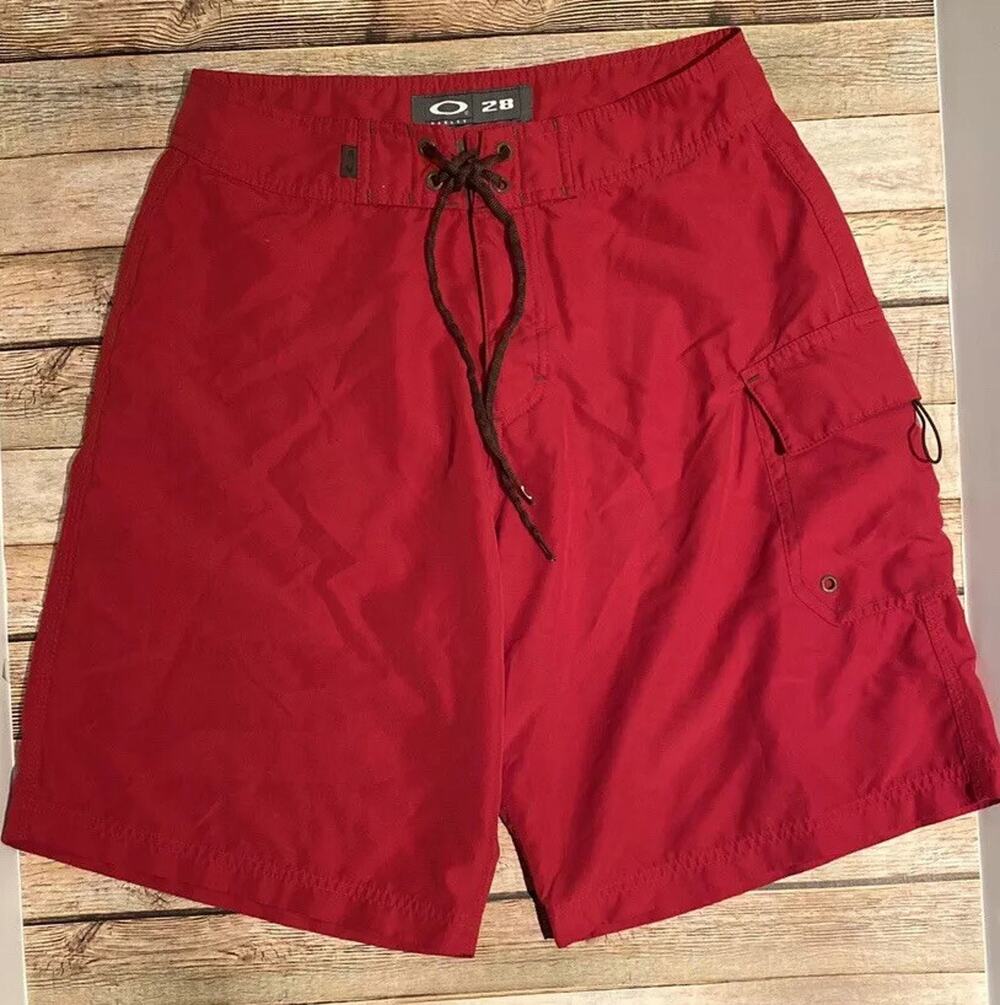 Oakley Mens Size 28 Solid Red Board Short Swim Trunks